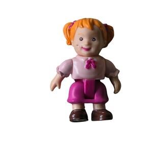 Miniature Dollhouse Toddler Girl Doll Sister Figure w/ Red Hair & Pink Dress